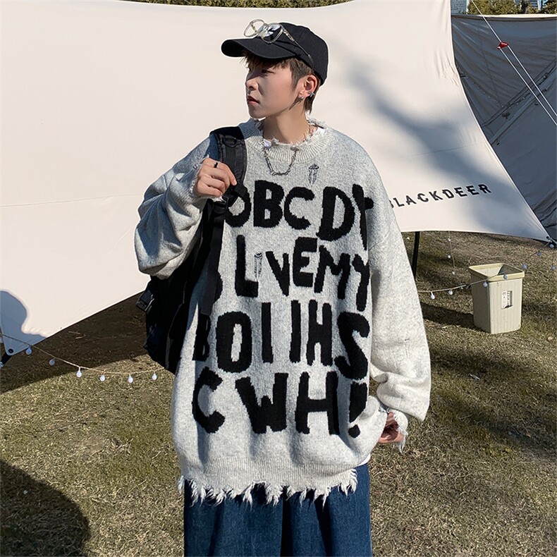 毛衣男宽松慵懒风字母破洞针织衫秋冬新款套头打底衫MY09124-P45,男装针织衫/毛衣,星座308B-1