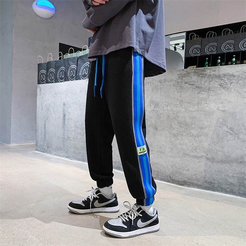 K3131-P50秋冬宽松中性男女情侣克侧边克莱因蓝织带休闲卫裤控68,男装休闲裤,电商A009A（原A058A）