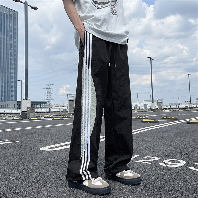夏季薄款速干休闲裤男潮流三条杠撞色宽松直筒运动裤子K660-P38图片