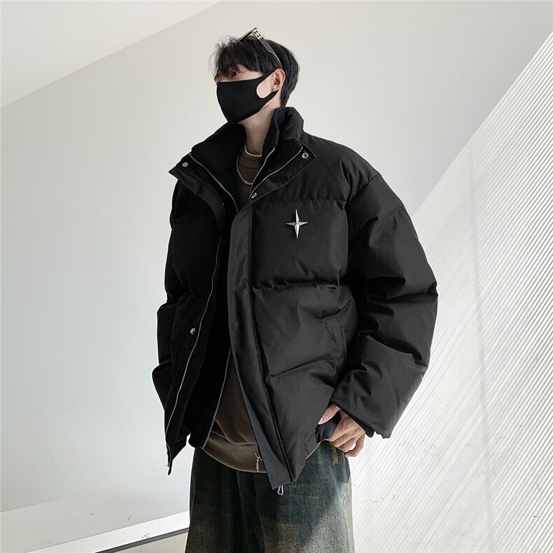 23冬装新款美式假两件四角星棉服情侣棉衣面包服外套男D331P138,男装棉衣,电商A335-1（原A458）