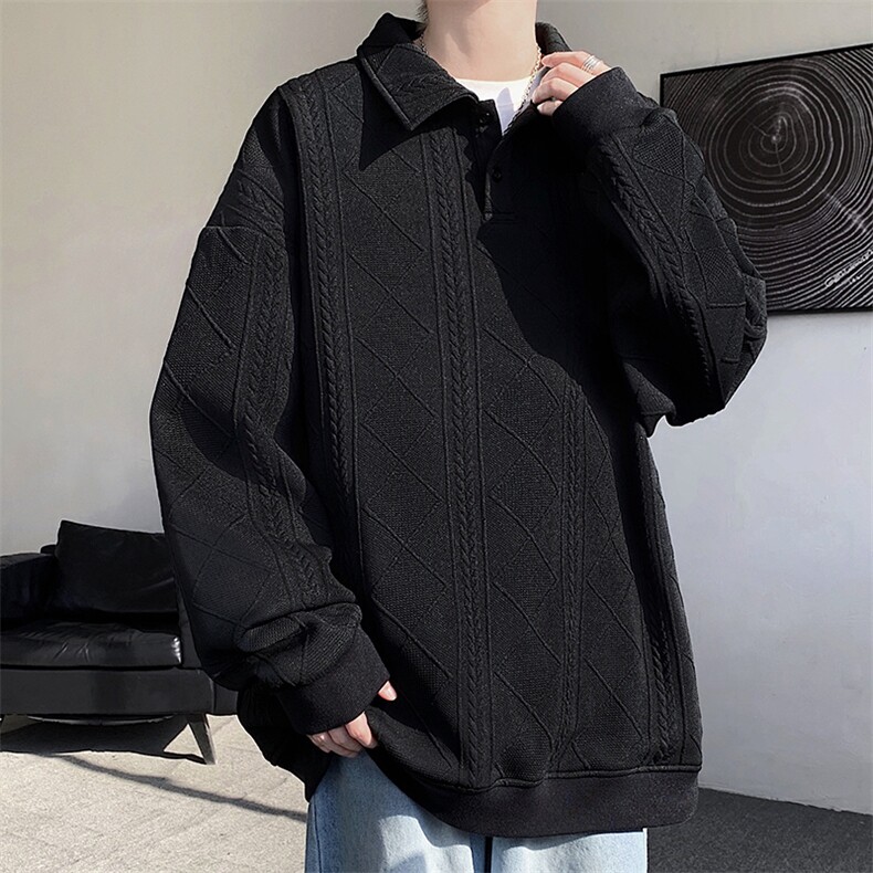 抖音2026春季肌理感大码翻领polo衫长袖卫衣男W5022特P38控68，男装卫衣，电商A001