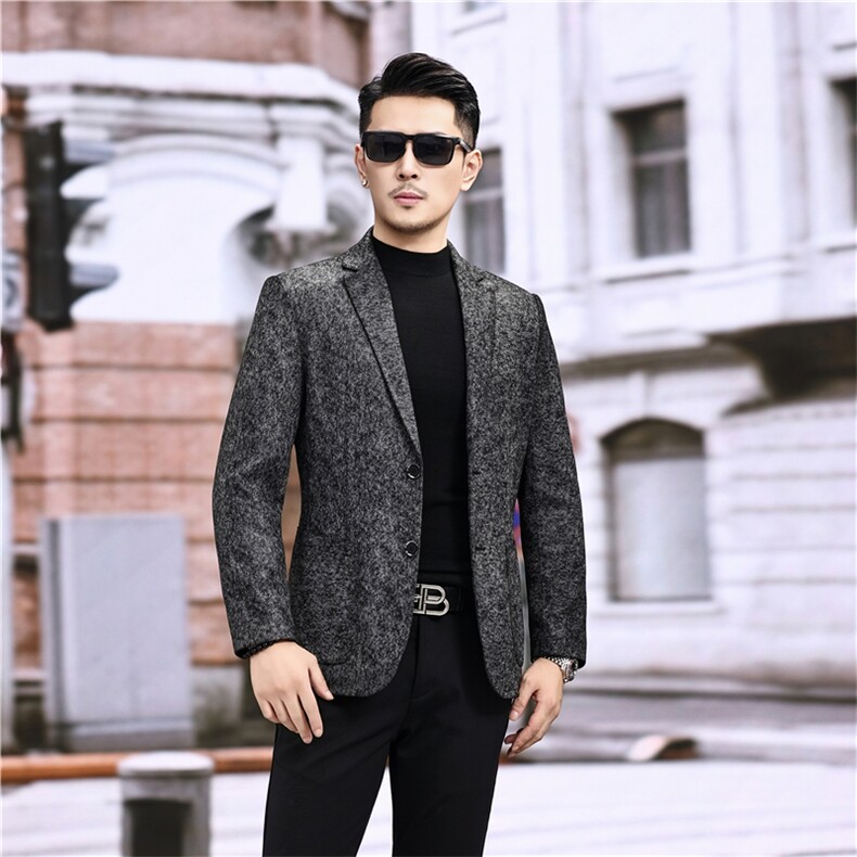 春秋款男士绵羊皮西服真皮休闲外套中年男装百搭通勤夹克砾霜纹，男装夹克，电商B360A（原721A）