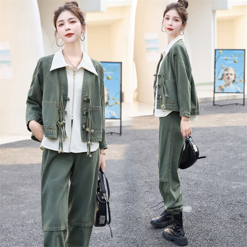 春秋欧货复古流行牛仔工装套装女2025新款时髦气质休闲三件套装潮,女装套装/套裙,欣品汇