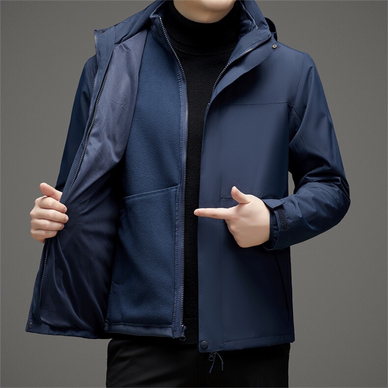 男士户外三合一冲锋衣两件套保暖加厚运动服可托卸内胆秋冬男外套，男装夹克，钱塘6003（原4033）
