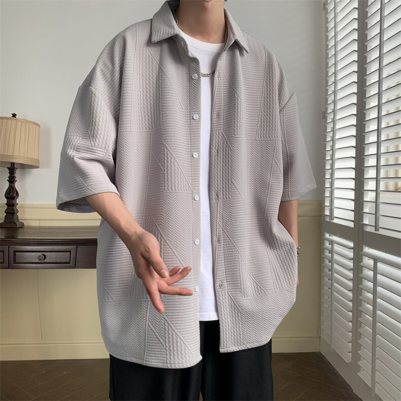 短袖衬衫男夏季新款港风宽松提花衬衣CS013-P38,男装衬衫,星座214-3