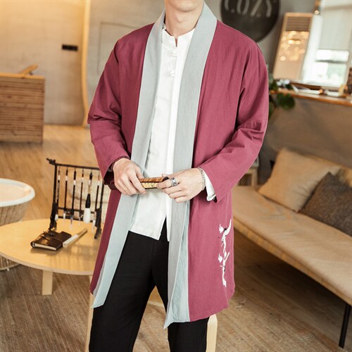 风男唐装复古刺绣开衫外套中式中长款汉服披风风衣JK617P85，男装风衣，钱塘788(原4013)