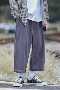 2021秋季新港风外景大码日系男宽松棉麻九分亚麻休闲裤K2091-P35图片