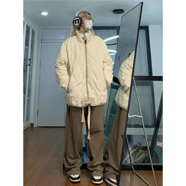 复古菱形格立领保暖棉衣男女冬季加厚简约宽松情侣棉服外套ins潮,男装棉衣,星座506A