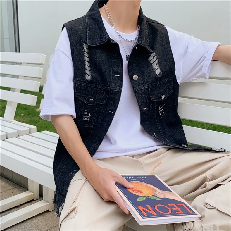 坎肩牛仔马甲男薄款外穿无袖外套破洞休闲背心马夹韩版潮M866-p45,男装背心/马甲,星座1008