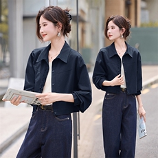 时尚翻领衬衫式薄款外套女2025秋季新款宽松百搭减龄花边拼接上衣，女装衬衫，丽影随形