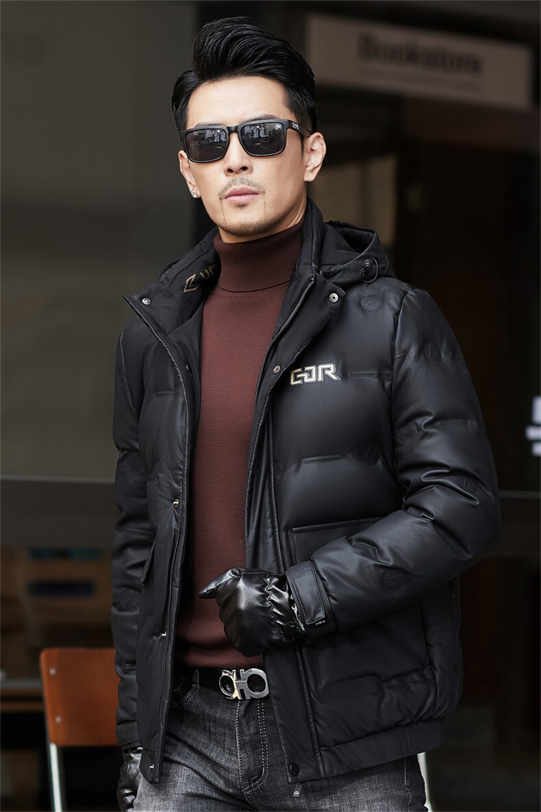 男士皮衣羽绒服冬装加大码连帽90白鸭绒休闲外套保暖加厚,男装皮衣,钱塘6003（原4033）