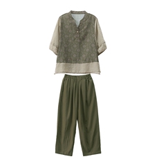 苎麻休闲套装女夏2025新款大码中年妈妈小个子洋气减龄棉麻两件套，女装套装/套裙，忆绮罗