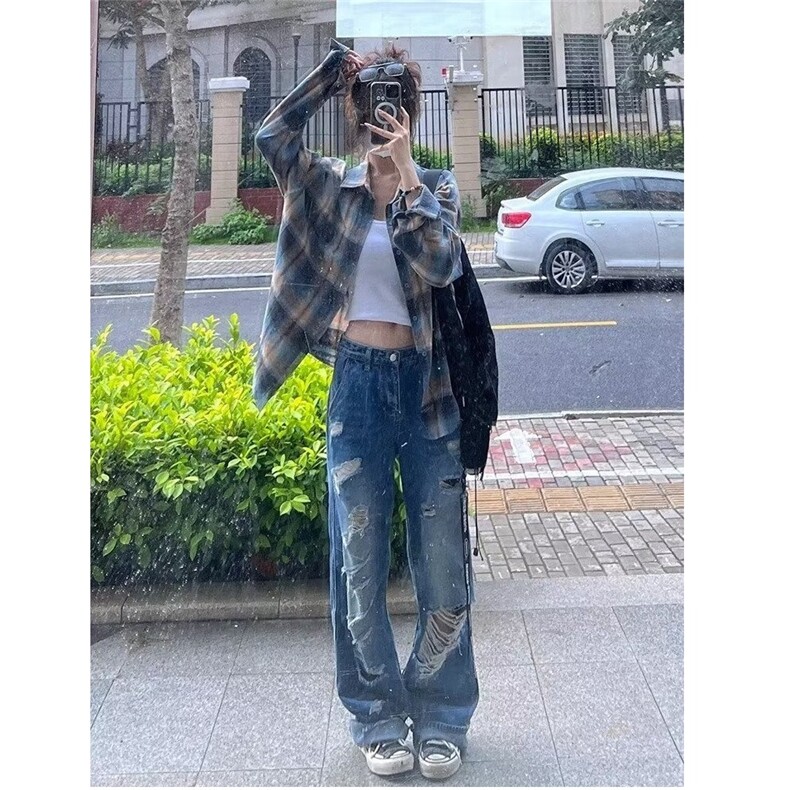 美式复古格子衬衫男春秋季长袖休闲宽松港风潮流装衬衣外套网图,男装衬衫,星座302B