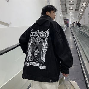 秋季大码嘻哈港风情侣学生印花牛仔夹克外套男JK731-P88118图片