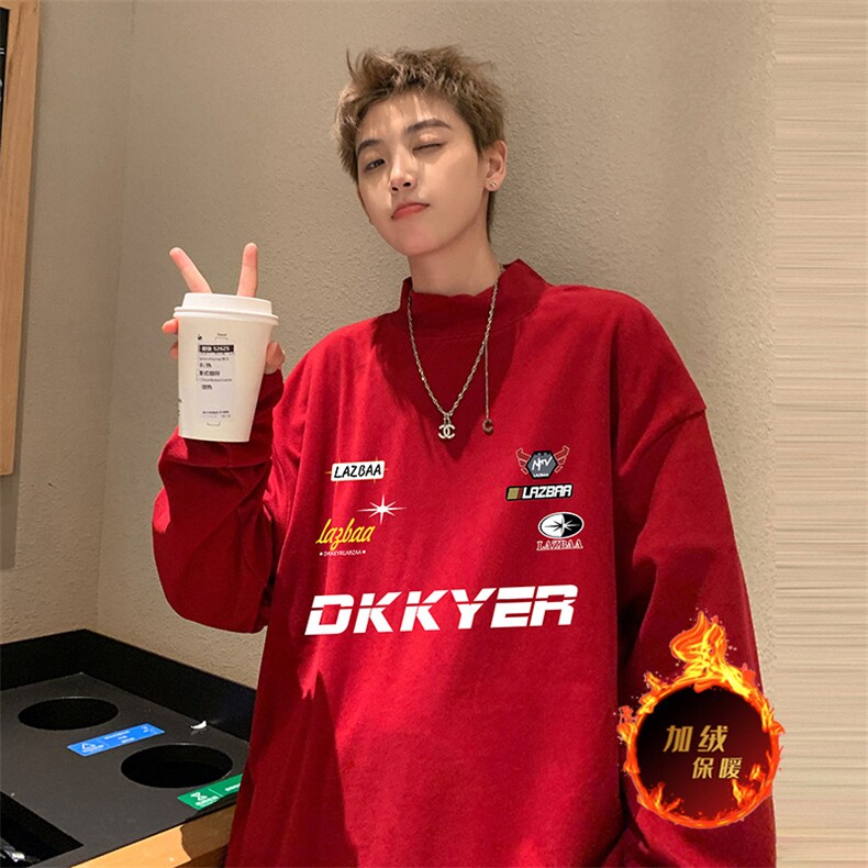 一件过冬重磅保暖针织衫德绒加绒加厚卫衣半高领打底长袖T恤DR95,男装T恤,电商A486