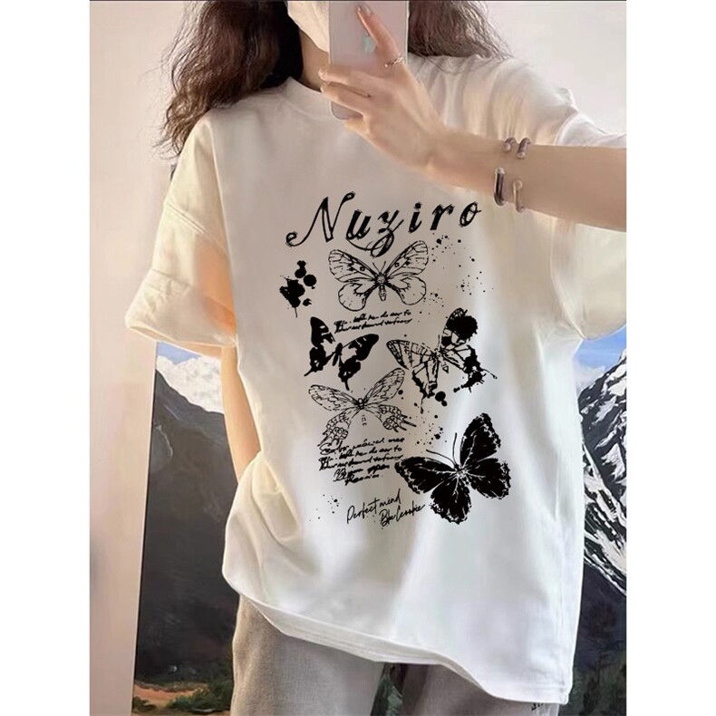T592-P25黑白简约蝴蝶手绘纯棉印花短袖学生初高中宽松上衣,男装T恤,星座617A-2