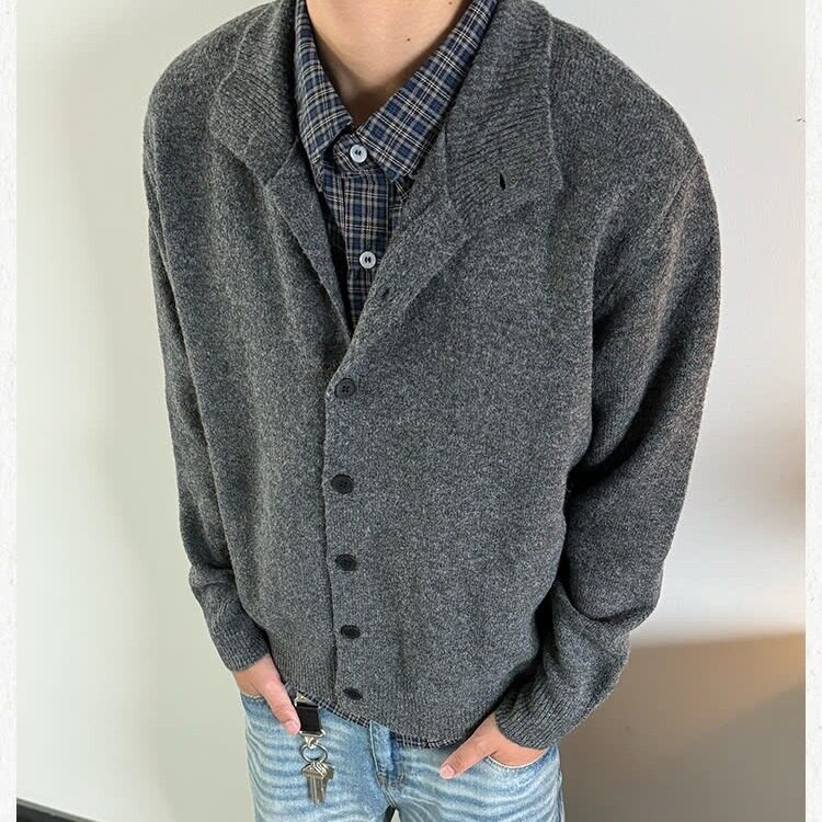 美式潮牌开衫翻领纯色宽松休闲毛衣外百搭针织衫男513AKS2636P49,男装针织衫/毛衣,星座513A