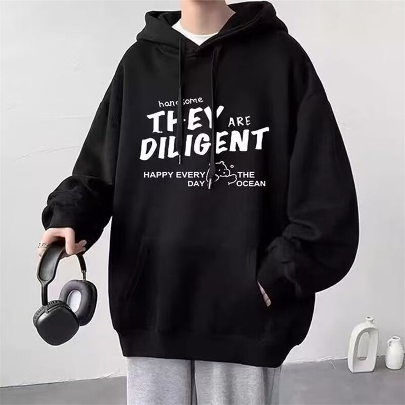 美式字母设计连帽卫衣男士卫衣秋冬内搭叠穿连帽卫衣青少年外套,女装短外套,星座1210-1