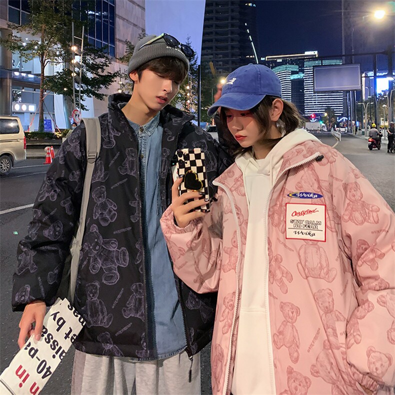 直播徳物数据款有版权小熊印花潮牌情侣学生羽绒服,男装羽绒服,星座301D-5(原星座1415）