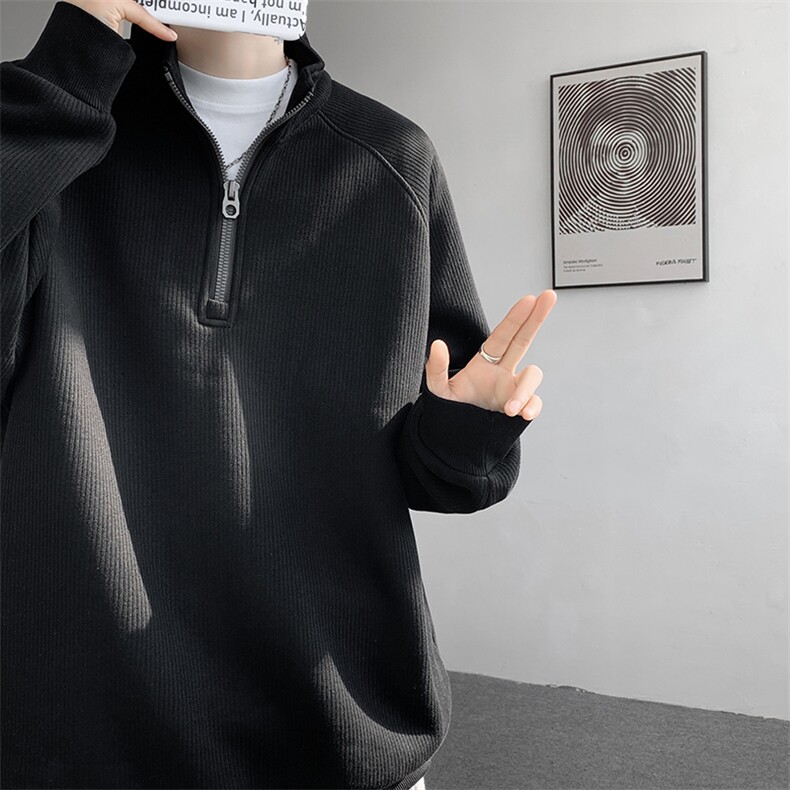 8XL-M 特大码卫衣男纯色百搭条纹肌理立领拉链长袖T恤男WY08P55图片