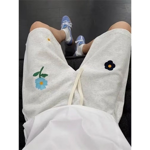 美式复古小花刺绣短裤男款夏季潮牌宽松裤子情侣五分裤DA1122-P30