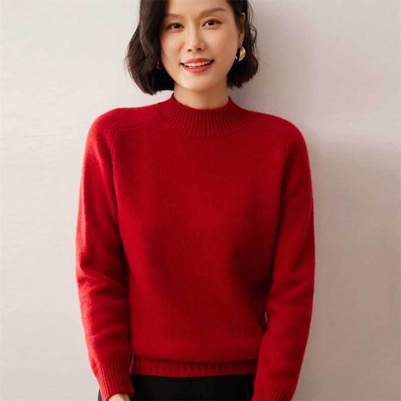 2025秋冬新款女士7针前马鞍肩后插肩半高领衫,女装羊绒衫,拓驰羊绒