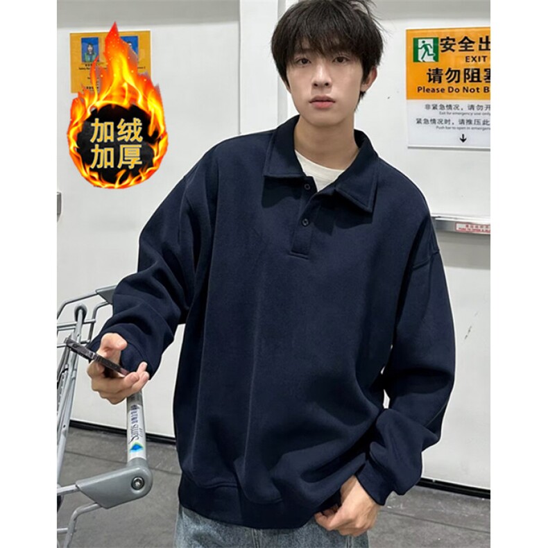 【004】日系简约POLO衫卫衣宽松翻领长袖上衣A079-WY57-P35-39，男装Polo衫，电商A079