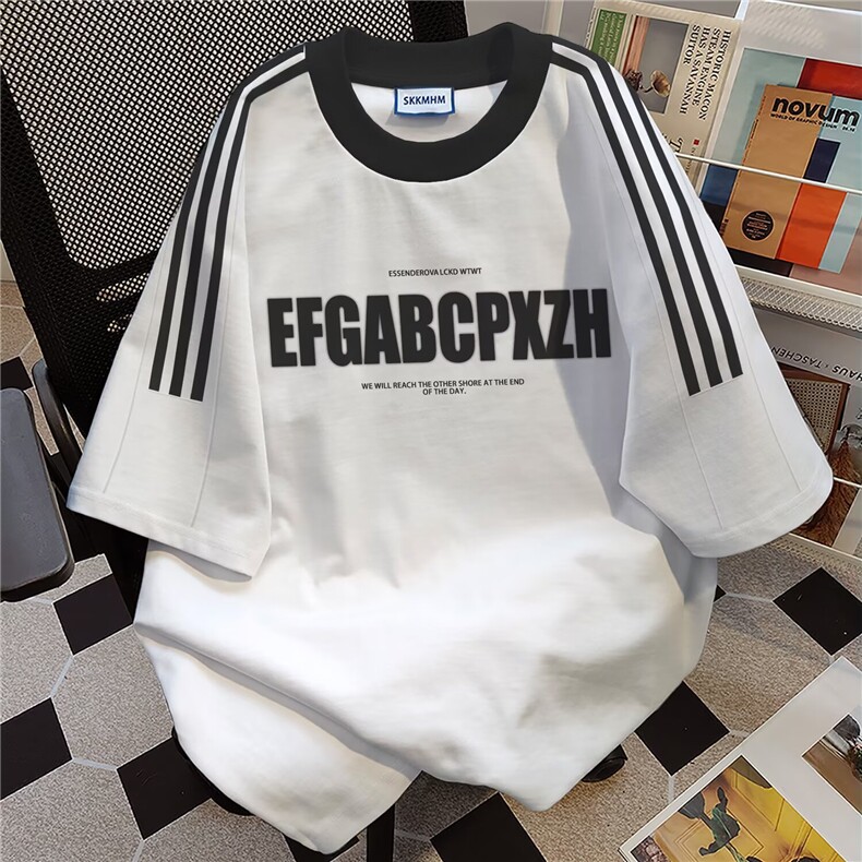 H0717-P30三条杠短袖t恤女夏季条纹宽松设计感小众半袖上衣潮，男装T恤，星座617A-2