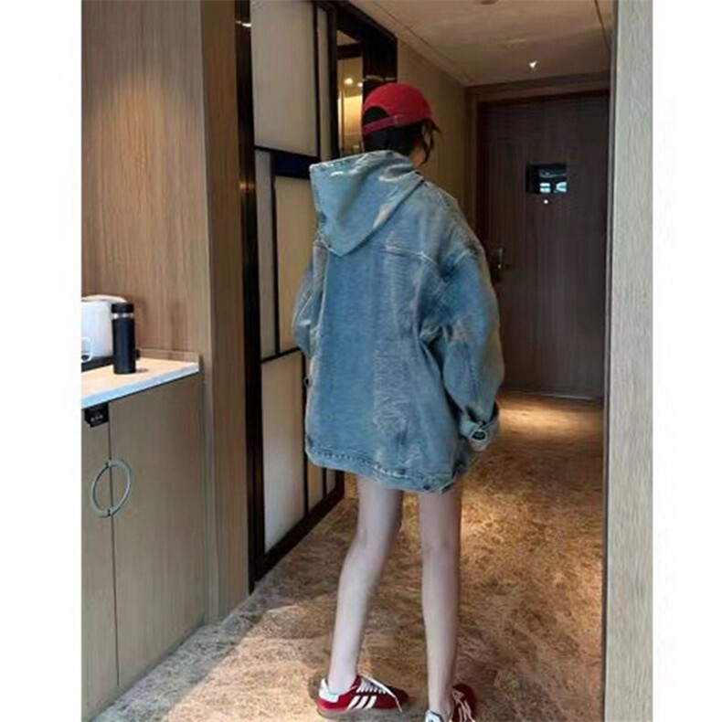 做旧水洗连帽牛仔卫衣男女春季美式复古街头风宽松情侣外套夹克男,男装夹克,星座410-7