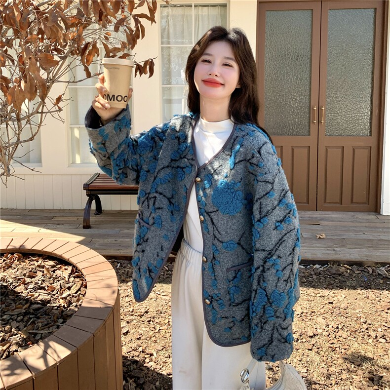 新中式风刺绣短外套女2025冬新款设计感小众圆领开衫小个子超好看图片