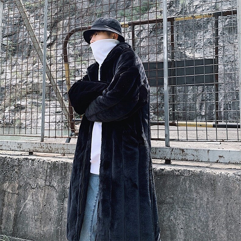 冬季男士中长款仿皮草复古加厚翻领兔绒条纹棉服外套mj373-p175,男装棉衣,电商B288