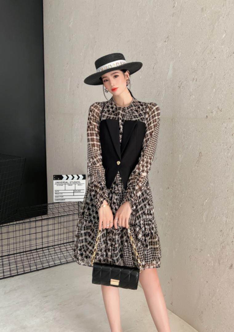 春装新款韩版假两件连衣裙，女装连衣裙，蕃米莉