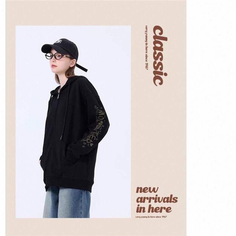 连帽外套男女春秋新款韩版宽松潮短款加绒卫衣拉链开衫HH591P40,女装短外套,星座1013-5