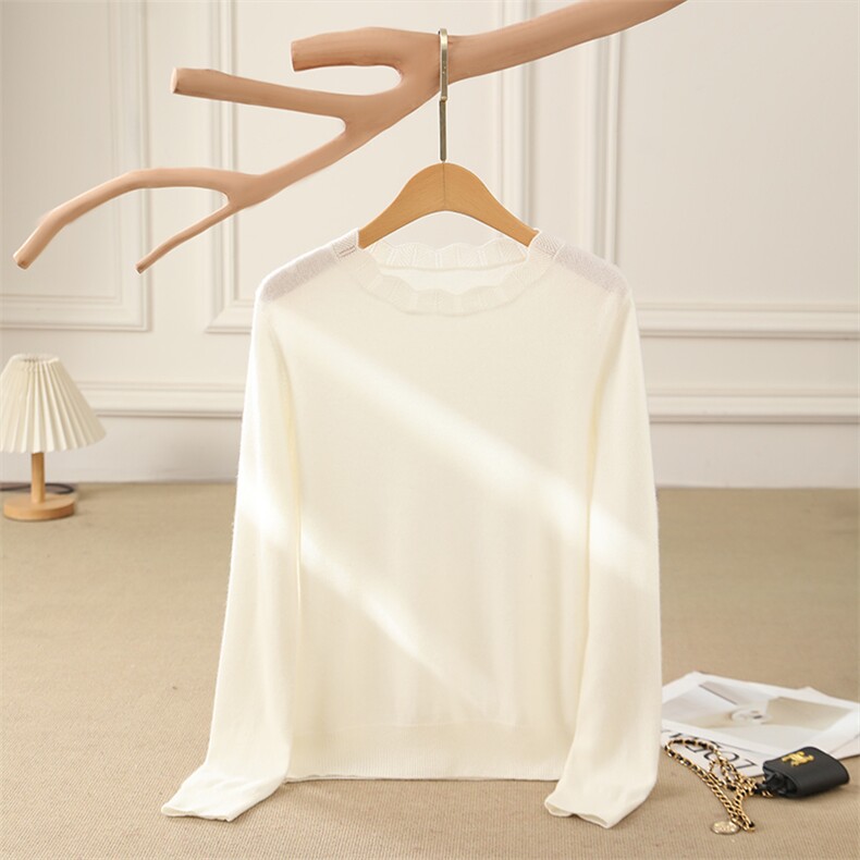 秋冬季35%羊绒简约休闲百搭时尚12针平面花瓣圆领羊绒衫，女装羊绒衫，云暖羊山羊绒