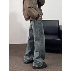 美式高街牛仔裤男潮牌个性显高设计感休闲裤G6732/P50，男装休闲裤，电商D202-1