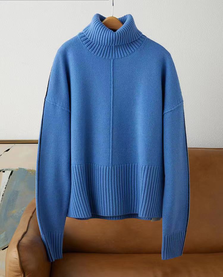高翻领针织衫女气质慵懒风毛衣宽松厚针织,针织衫/毛衣,半城羊绒