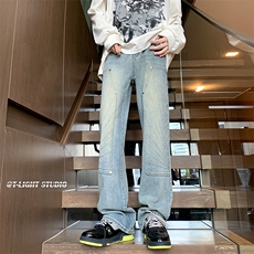 B221美式ins高街暗黑小众铆钉伐木裤牛仔裤LK23145-P65控88，男装牛仔裤，电商B221