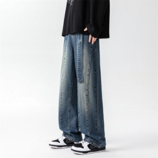 8XL-M牛仔裤秋季加肥加大码痞帅美式高街宽松直筒长裤NZ9007/P65，男装牛仔裤，电商B238