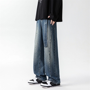 8XL-M牛仔裤秋季加肥加大码痞帅美式高街宽松直筒长裤NZ9007/P65图片