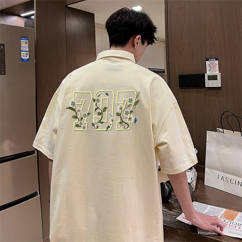 可设48小时支持抖音得物来样二开 网眼透气翻领t恤美式短袖POLO衫图片