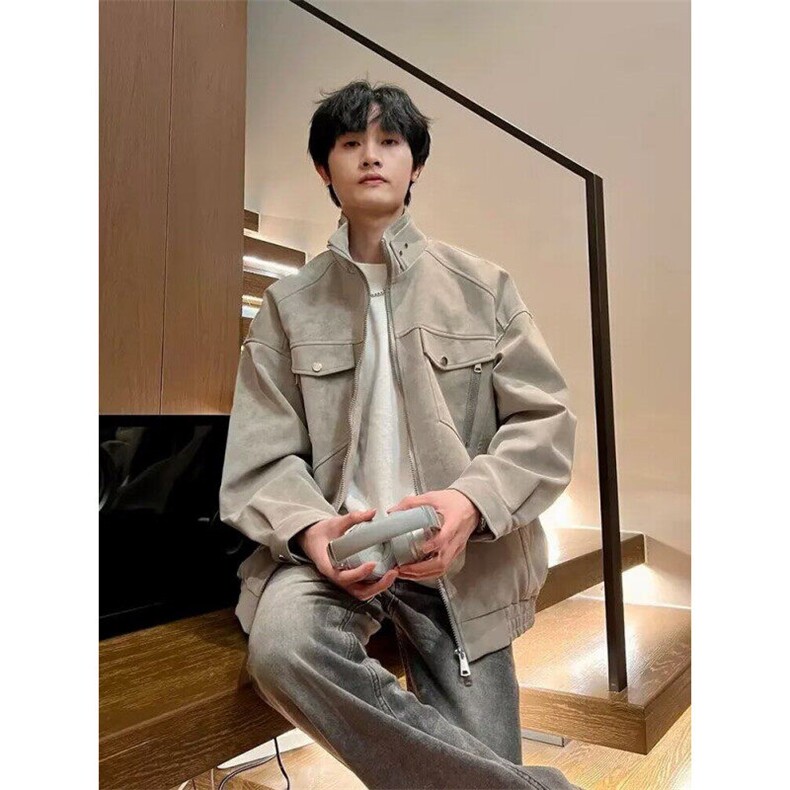 2025春装新款夹克衫外套男立领痞帅潮流情侣皮夹克上衣外套，男装夹克，星座506A