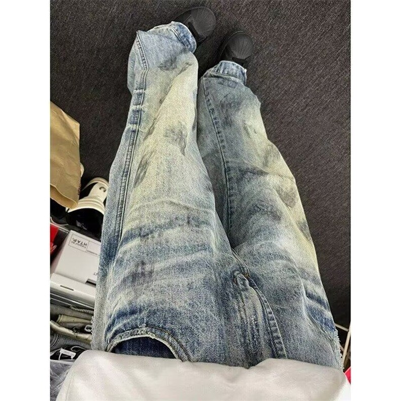 美式复古做旧牛仔裤男复古水洗休闲高街直筒宽松裤子潮LN8033-p48,男装牛仔裤,星座1008