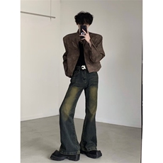 美美式痞帅短款垫肩外套男高级感飞行夹皮衣立领机车服G141-P75，男装皮衣，星座310A-4