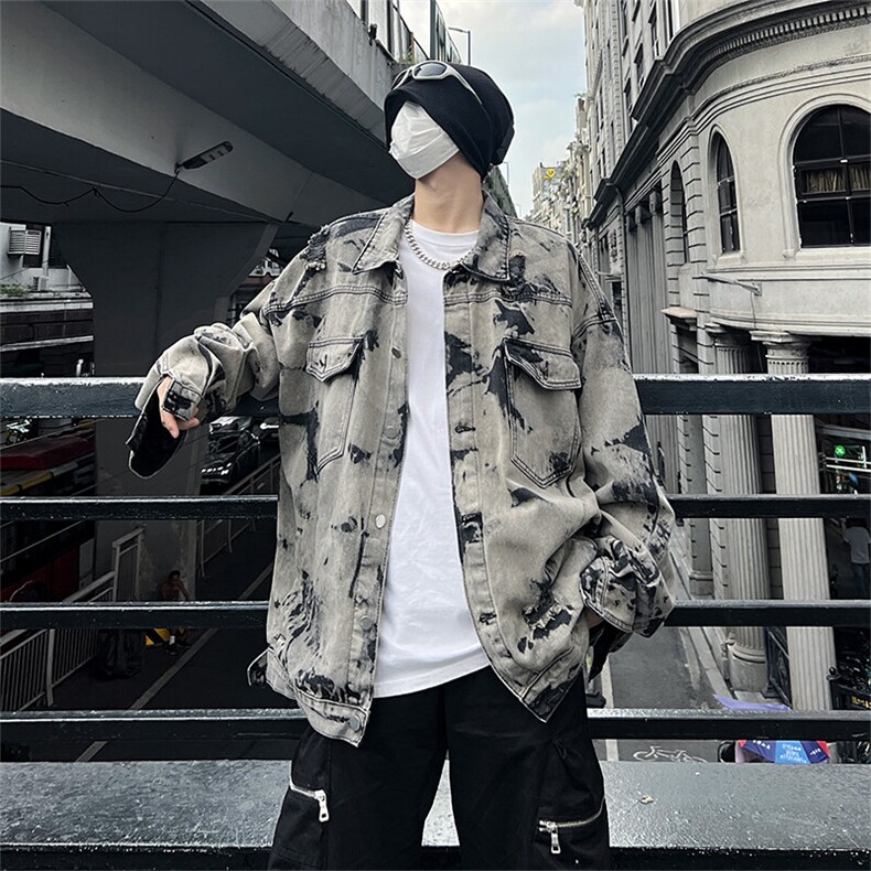 现货5千件男女美式牛仔外套春扎染破坏牛仔衣高街夹克NT521P75,男装夹克,星座301D-2(原星座1004-1）