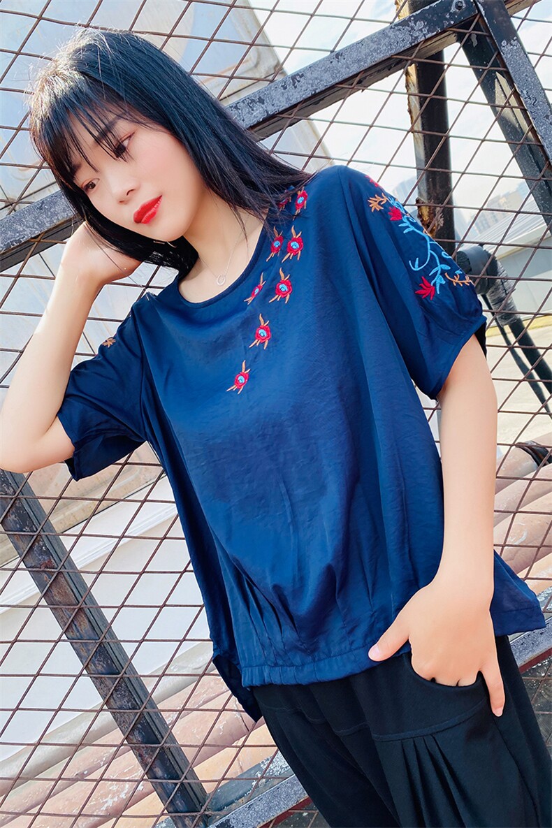 时尚潮流舒适短袖T恤2021年夏季休闲宽松圆领优雅,女装T恤,深水步