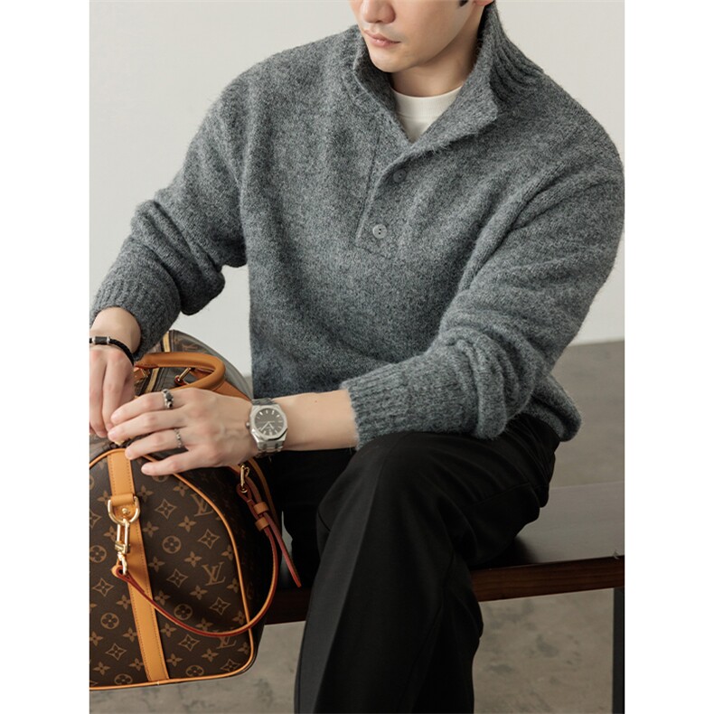 重磅820g老钱风纽扣高领百搭针织长袖毛衣男士MY123-特P65控118，男装针织衫/毛衣，电商A001