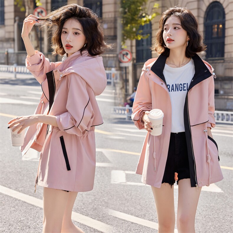 bao款现货2024年秋季新款女装拼色韩版休闲风衣外套女，女装风衣，靓星雨