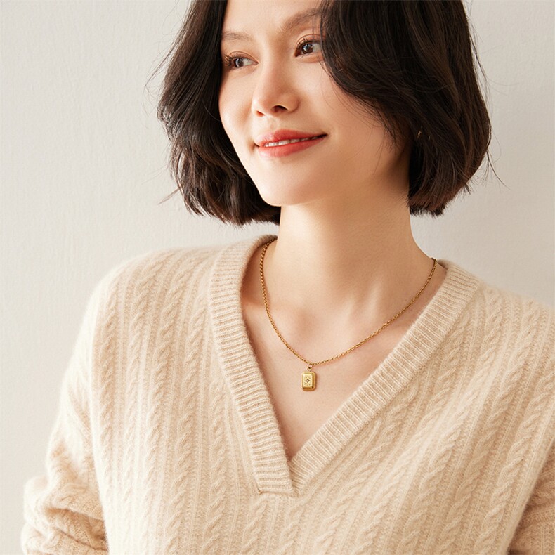 优雅V领羊绒衫秋冬必备时尚单品百搭显瘦纯色毛衣,女装羊绒衫,七柒羊绒