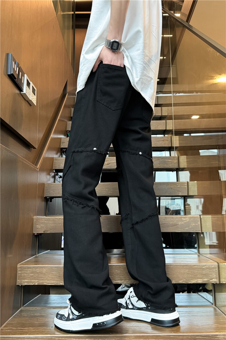 毛边高街水洗牛仔裤男线条设计感潮牌修身直筒XZ603-K813-P45控68,男装牛仔裤,星座603