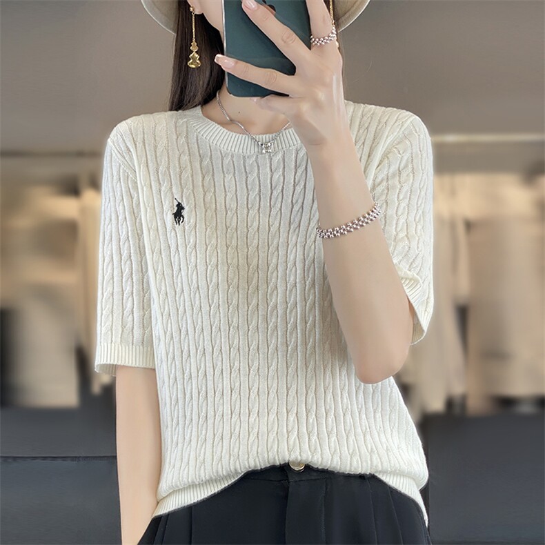 时尚百搭秋冬新款精纺圆领针织短袖毛衫显瘦修身女士羊毛衫，女装羊毛衫，科源羊绒